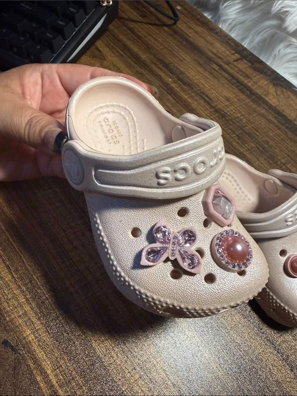 CROCS Kids Blush Pink Classic Clog with Gem Charms